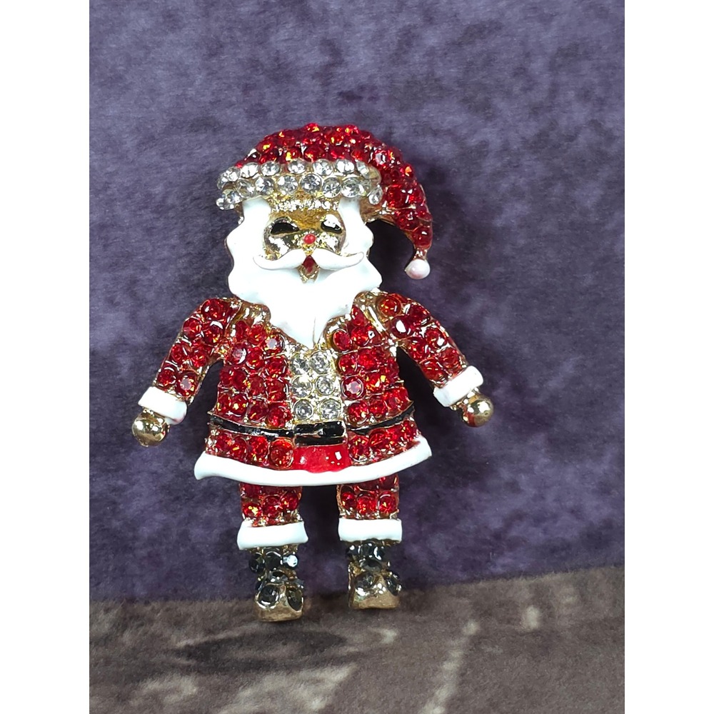 Sparkling Santa Claus Brooch Pin Red Rhinestone Christmas Jewelry Gift